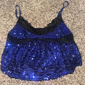 Free People Blue Sequin Tank Top